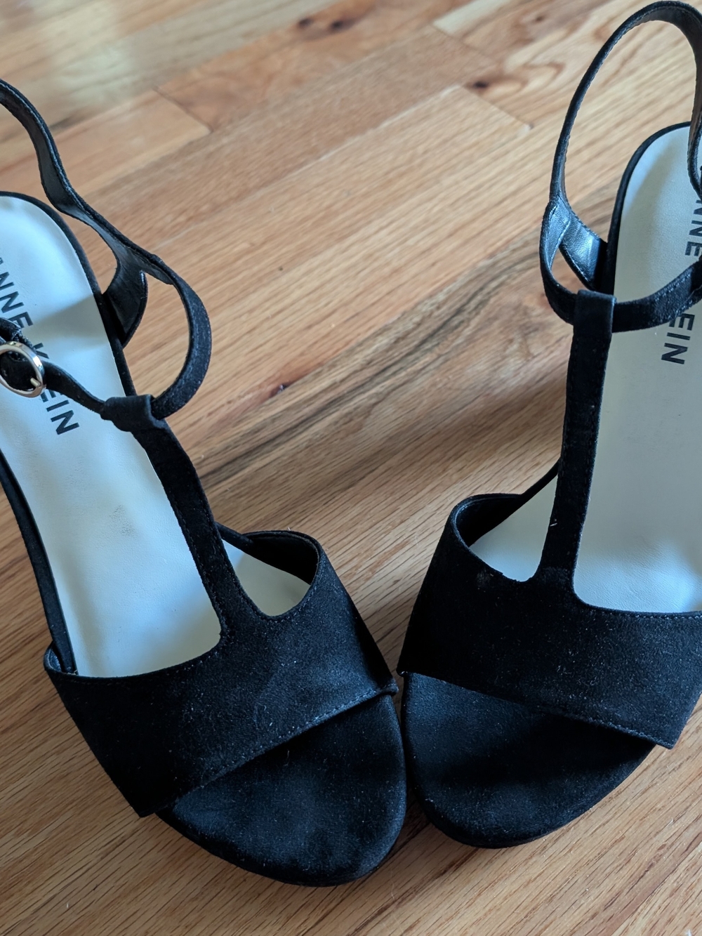 Anne Klein Black Suede T-Strap Heels